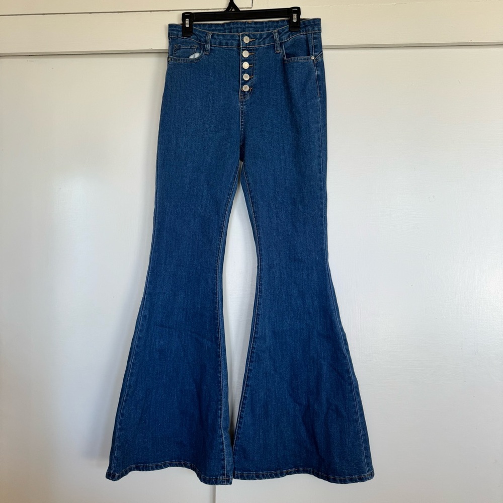 SHEIN Dark Blue Wide Leg Mega Flare Jeans